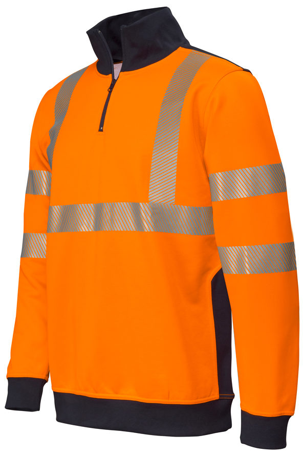 Sweat-shirt HV Bicolore col montant zippé / Orange